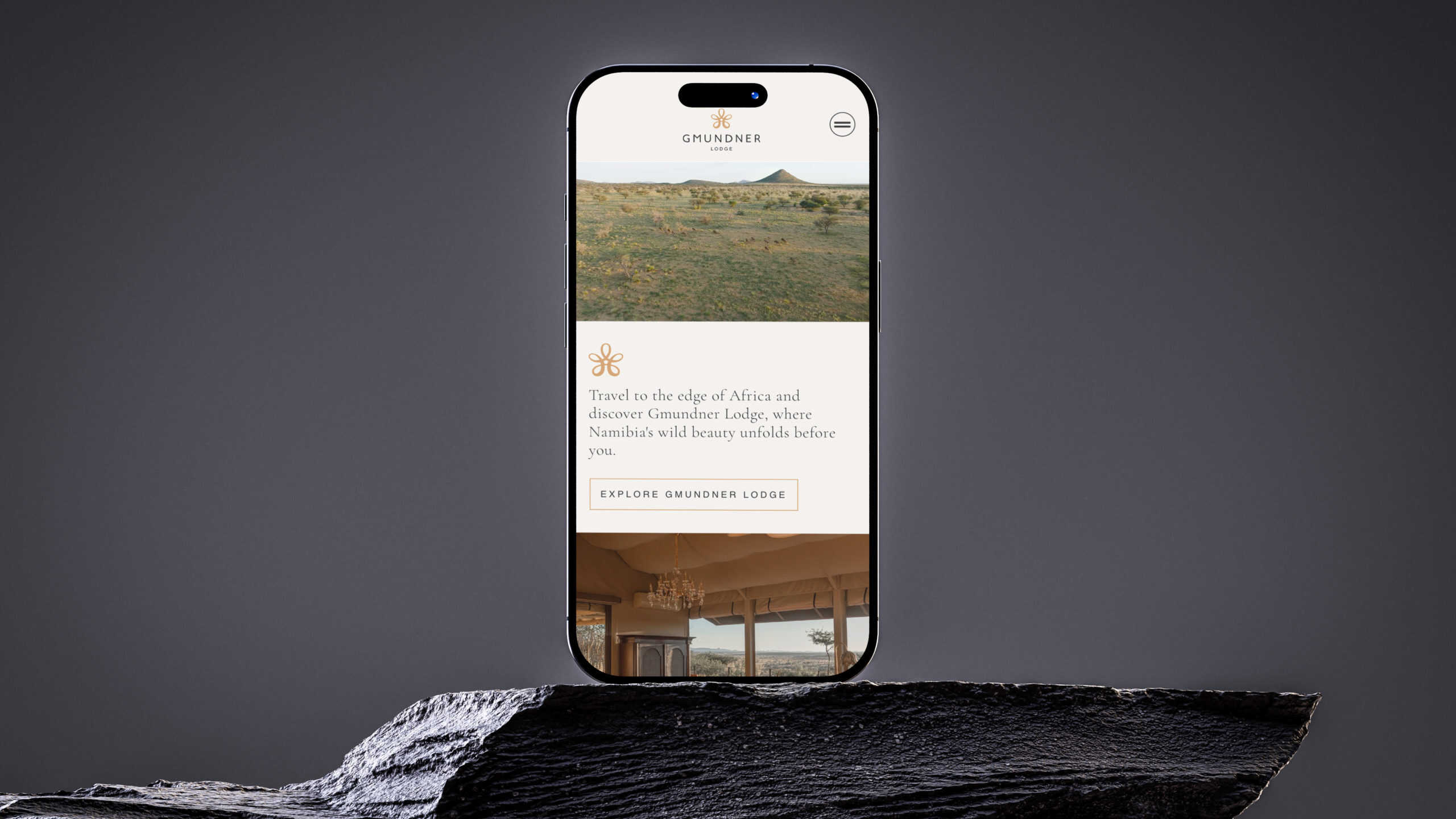 Gmundner Lodge Namibia: Digitale Präsentation auf Smartphone.